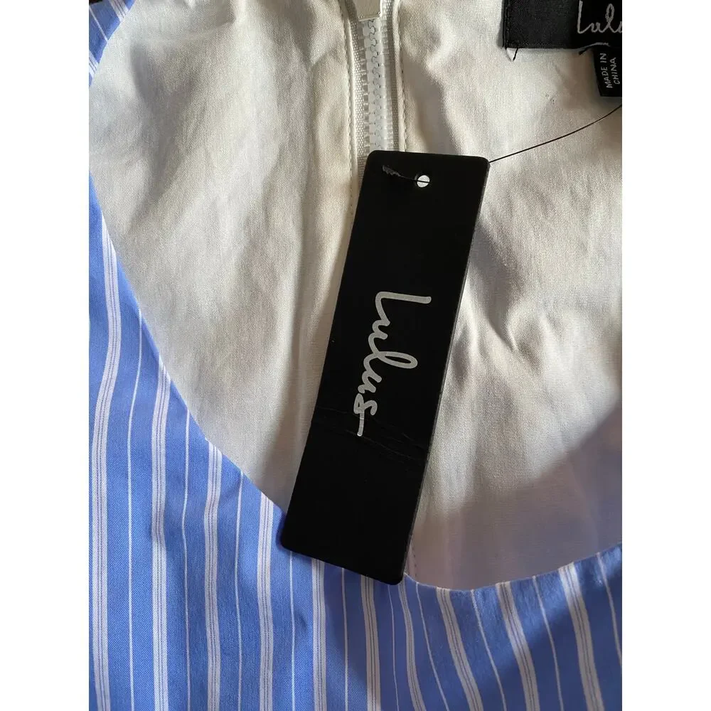 NWT Lulus Preppy Blue White Pinstripe Tank Cut Away Midi Maxi Length Dress Med - Picture 7 of 9